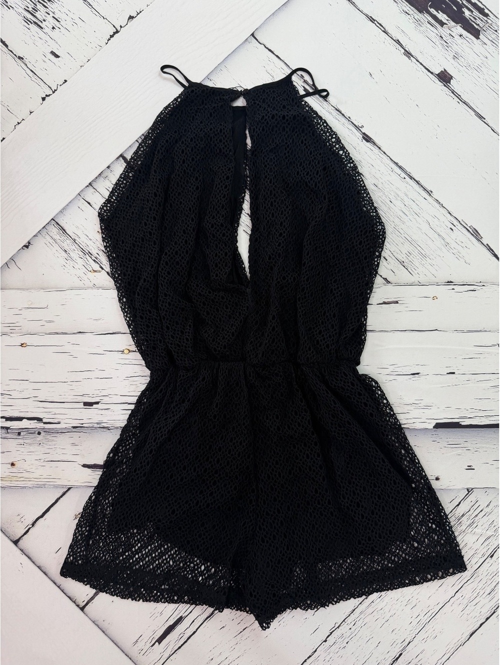 Zara  Whimsical Gothic Halter Black Lace Festival Romper Women’s Medium